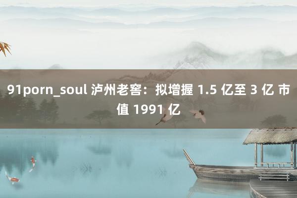 91porn_soul 泸州老窖：拟增握 1.5 亿至 3 亿 市值 1991 亿