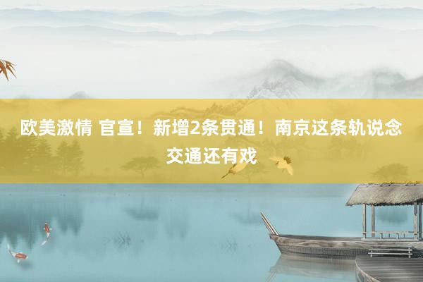 欧美激情 官宣！新增2条贯通！南京这条轨说念交通还有戏
